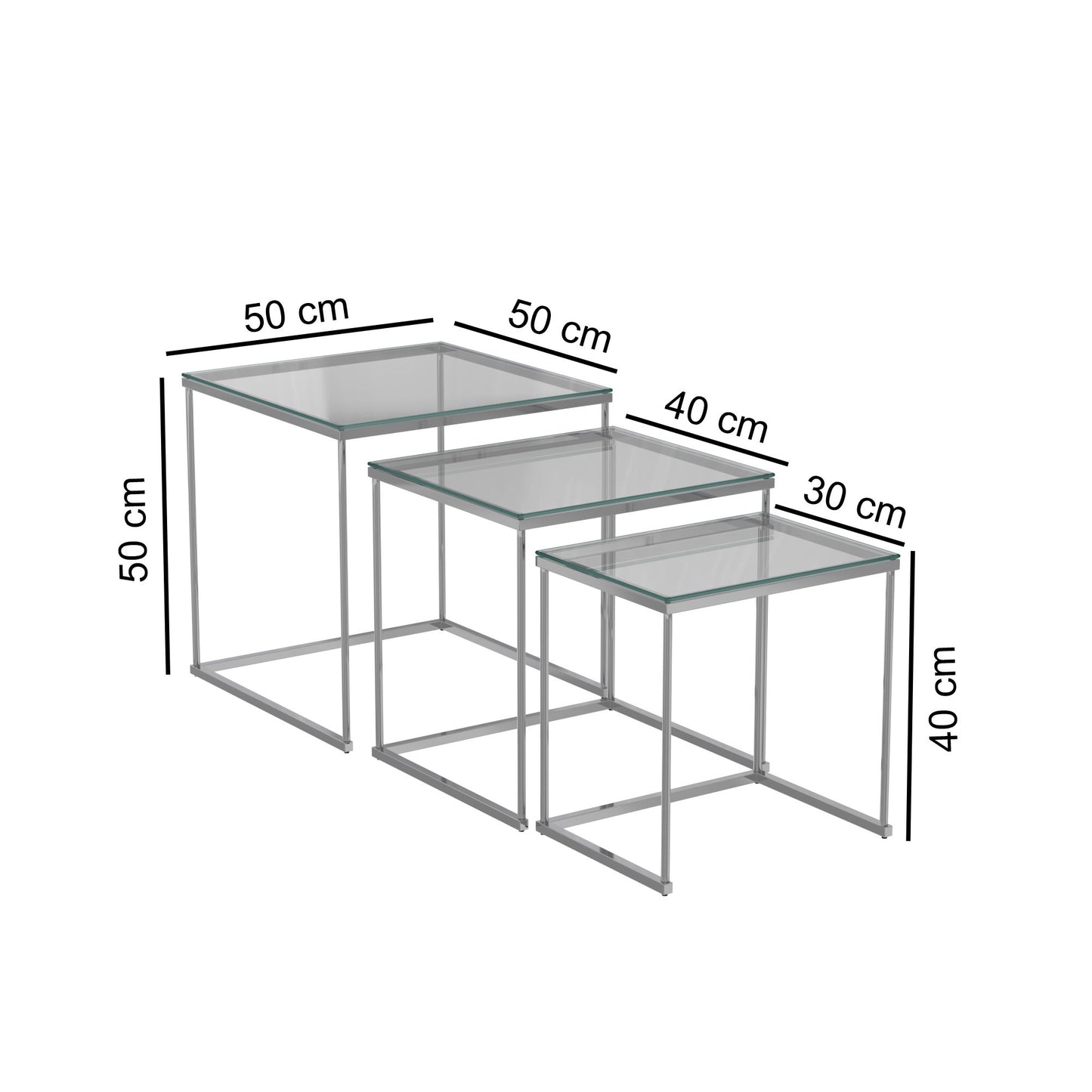 Gunesly Decor 3’lü Krom Cam Zigon Sehpa Seti – Modern Metal Gövdeli Tasarım