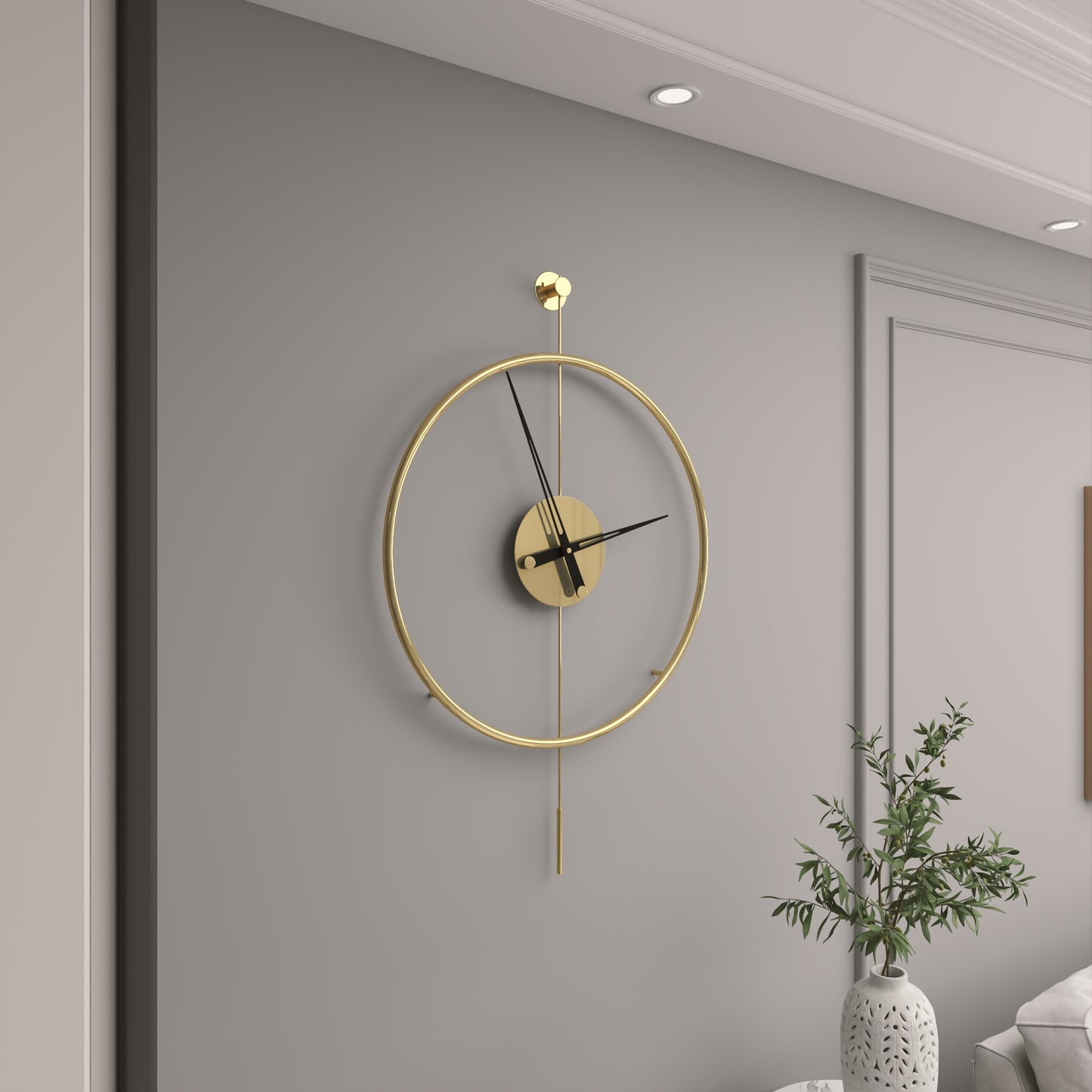 Gunesly Decor Titanium Gold Kaplama Krom Modern Duvar Saati – Minimal Çerçeveli Lüks Tasarım