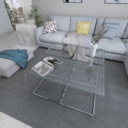 Gunesly Decor  Krom Metal Gövdeli Cam Orta Sehpa – Modern Salonlar İçin Minimal ve Zamansız Tasarım