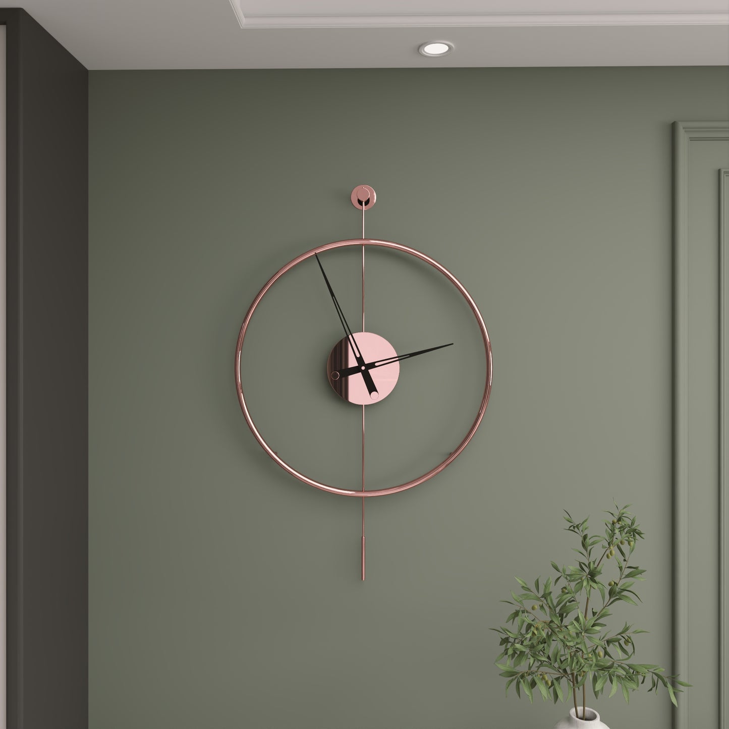 Gunesly Decor Rose Gold Titanium Kaplama Krom Duvar Saati – Lüks Modern Salon Dekoru