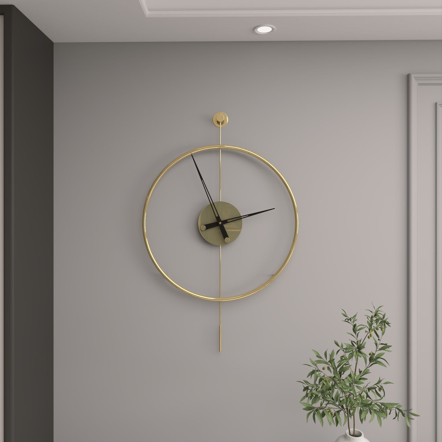 Gunesly Decor Titanium Gold Kaplama Krom Modern Duvar Saati – Minimal Çerçeveli Lüks Tasarım
