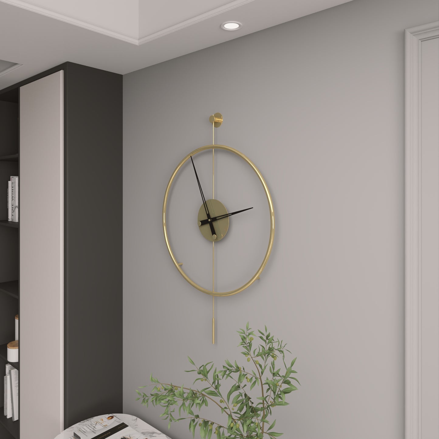 Gunesly Decor Titanium Gold Kaplama Krom Modern Duvar Saati – Minimal Çerçeveli Lüks Tasarım