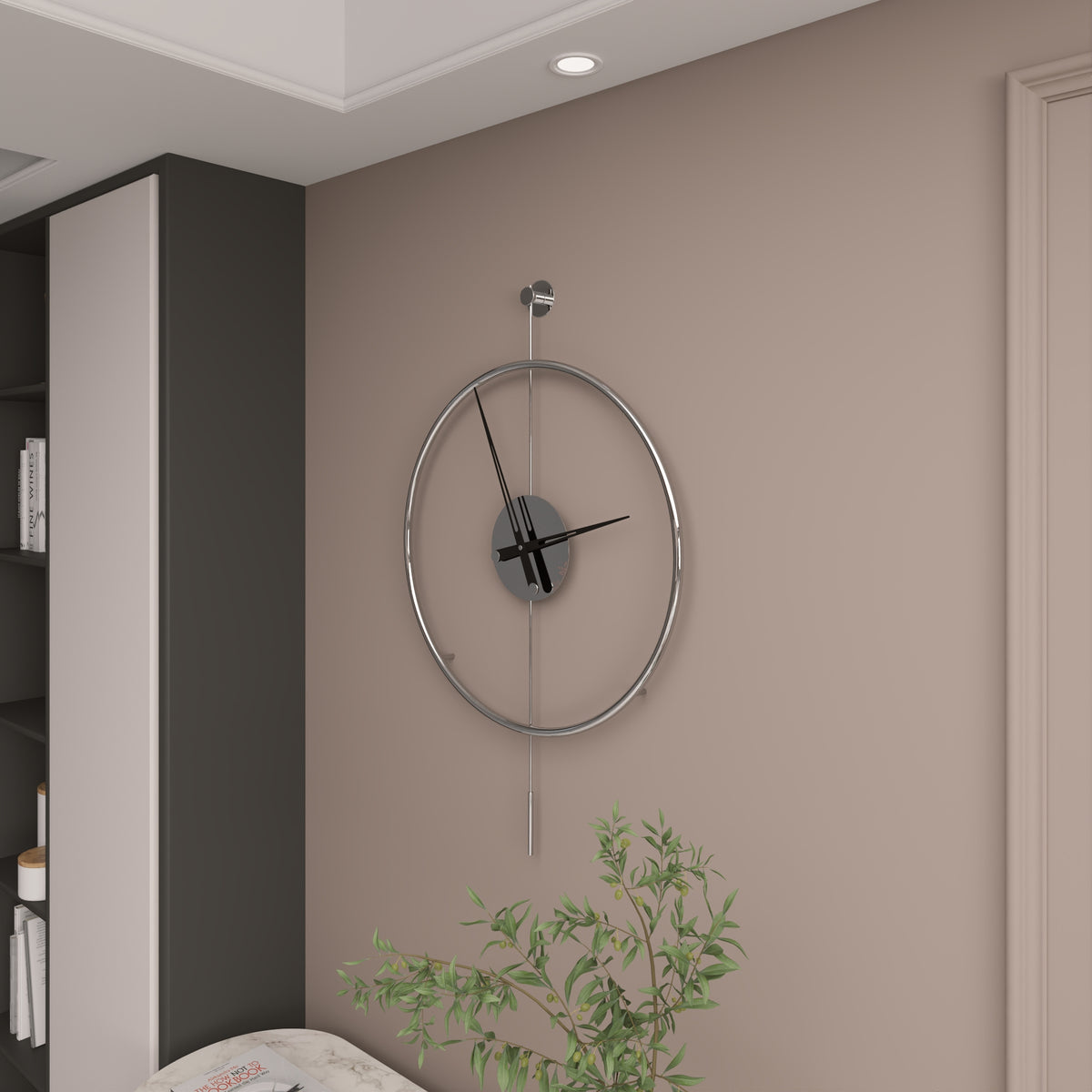 Parlak Krom Duvar Saati 60 cm – görsel 2