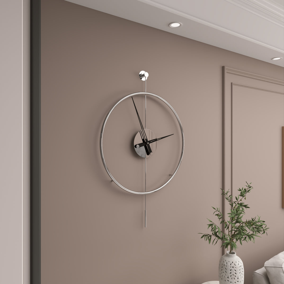 Parlak Krom Duvar Saati 60 cm – görsel 7