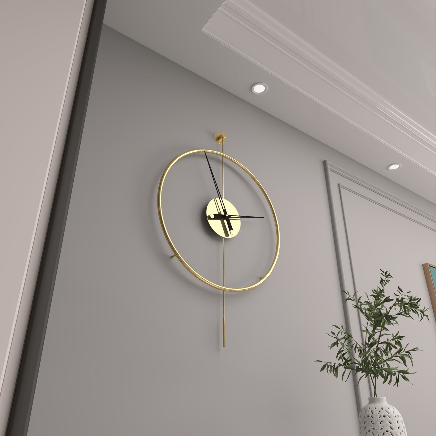 Gunesly Decor Titanium Gold Kaplama Krom Modern Duvar Saati – Minimal Çerçeveli Lüks Tasarım