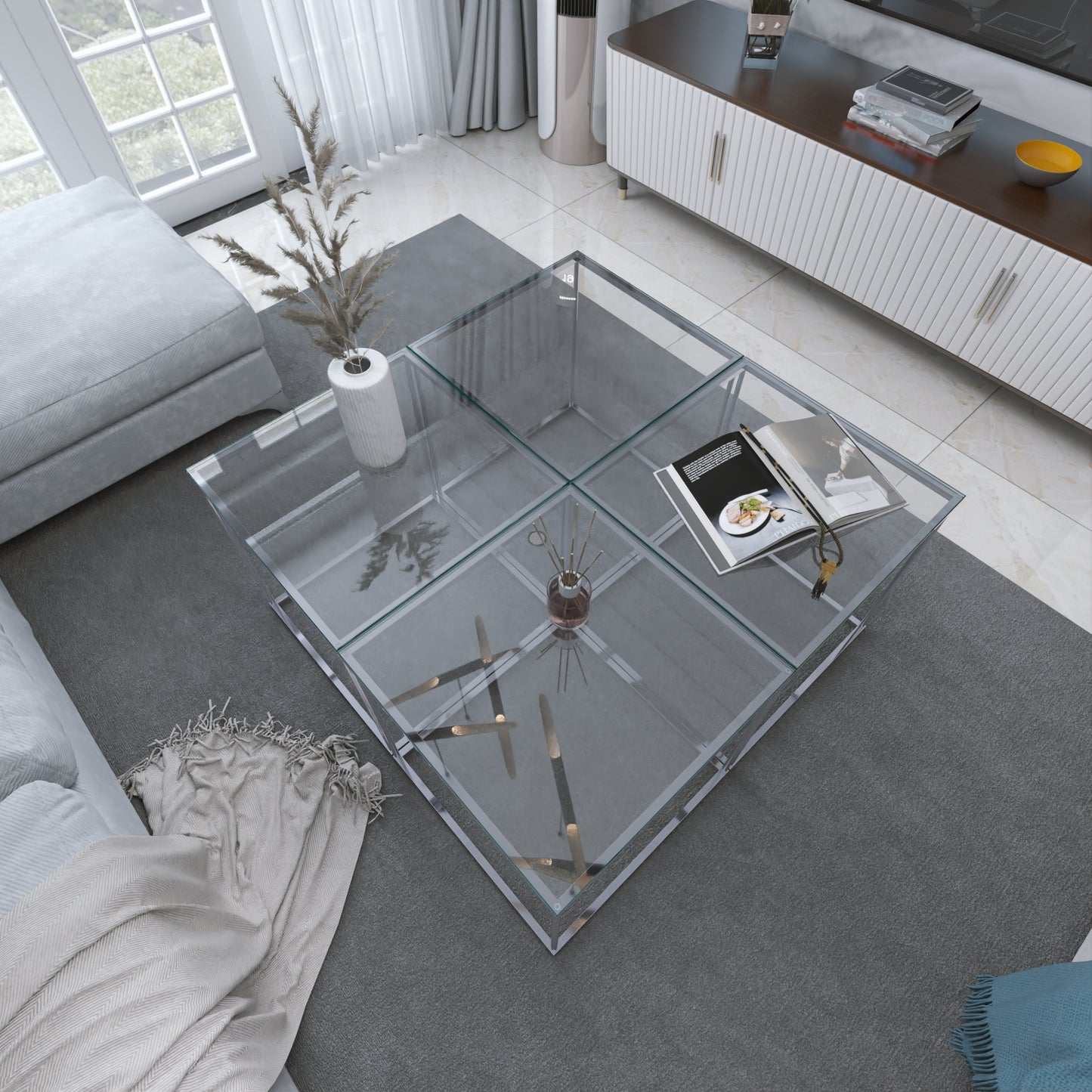 Gunesly Decor  Krom Metal Gövdeli Cam Orta Sehpa – Modern Salonlar İçin Minimal ve Zamansız Tasarım