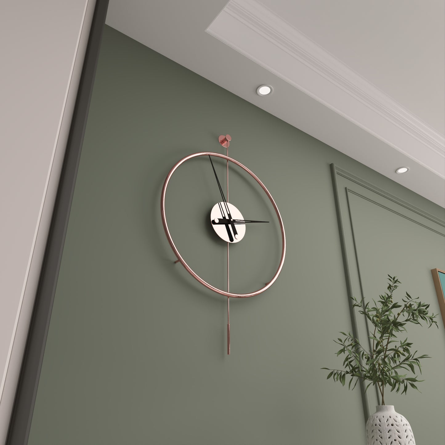 Gunesly Decor Rose Gold Titanium Kaplama Krom Duvar Saati – Lüks Modern Salon Dekoru