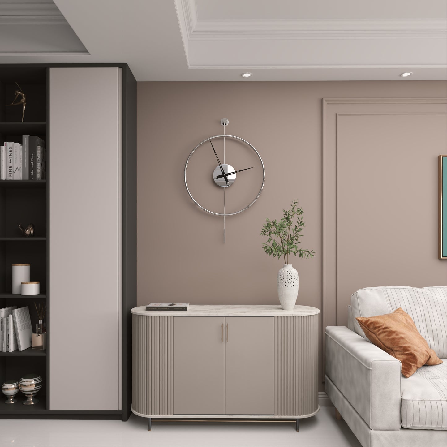 Gunesly Parlak Krom Duvar Saati – Sessiz Quartz Mekanizma, Modern Minimal Dekor