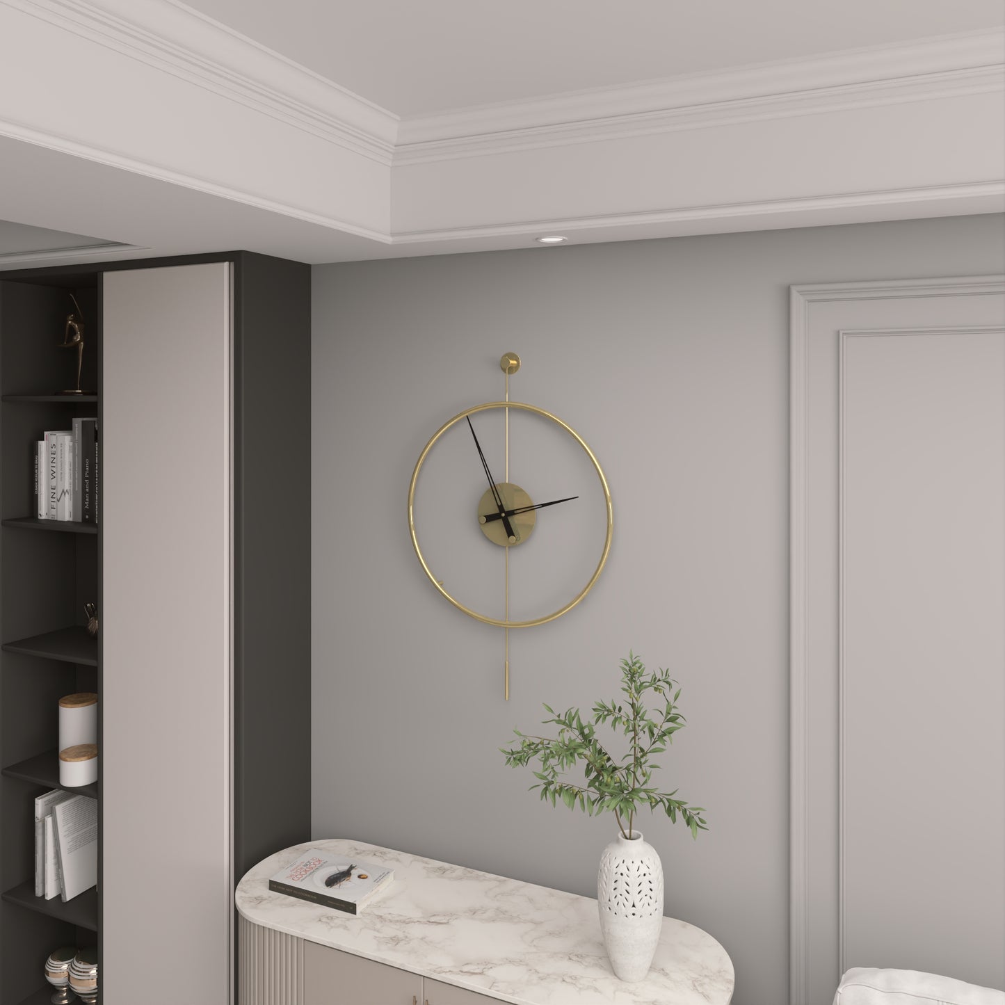Gunesly Decor Titanium Gold Kaplama Krom Modern Duvar Saati – Minimal Çerçeveli Lüks Tasarım