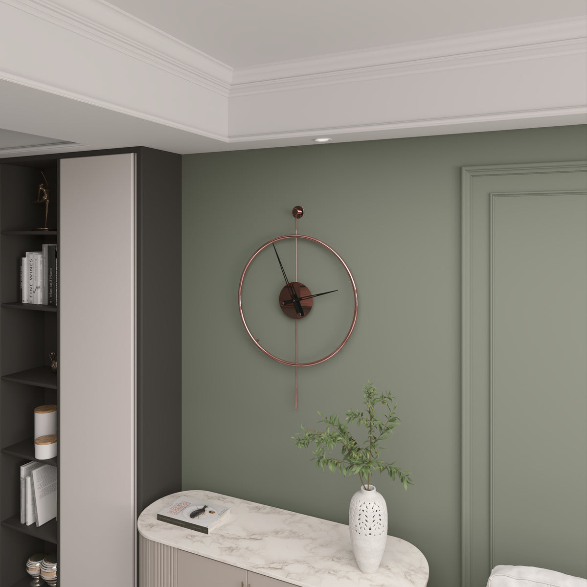 Rose Gold Krom Duvar Saati 60 cm – görsel 5