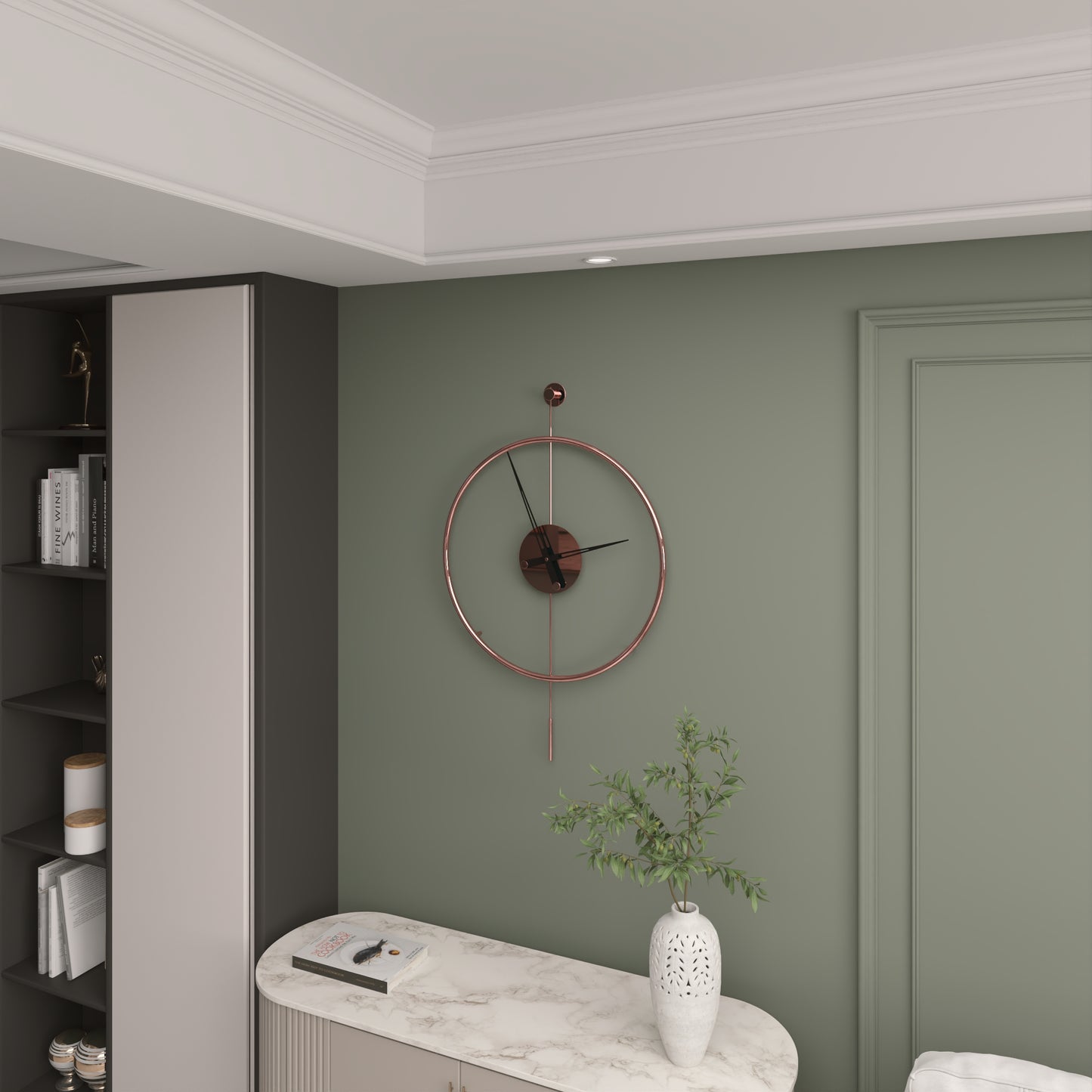 Gunesly Decor Rose Gold Titanium Kaplama Krom Duvar Saati – Lüks Modern Salon Dekoru