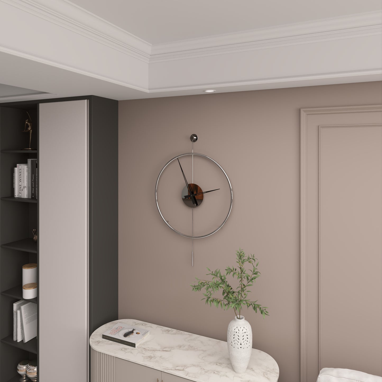 Gunesly Parlak Krom Duvar Saati – Sessiz Quartz Mekanizma, Modern Minimal Dekor