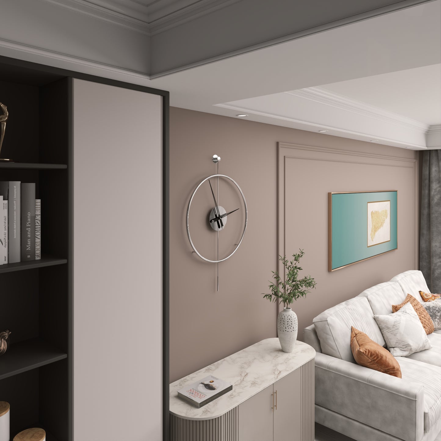 Gunesly Parlak Krom Duvar Saati – Sessiz Quartz Mekanizma, Modern Minimal Dekor