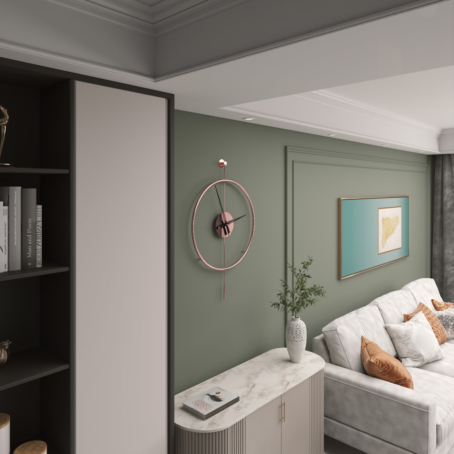 Gunesly Decor Rose Gold Titanium Kaplama Krom Duvar Saati – Lüks Modern Salon Dekoru