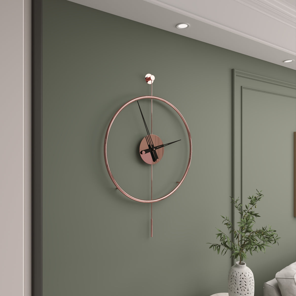Rose Gold Krom Duvar Saati 60 cm – görsel 7