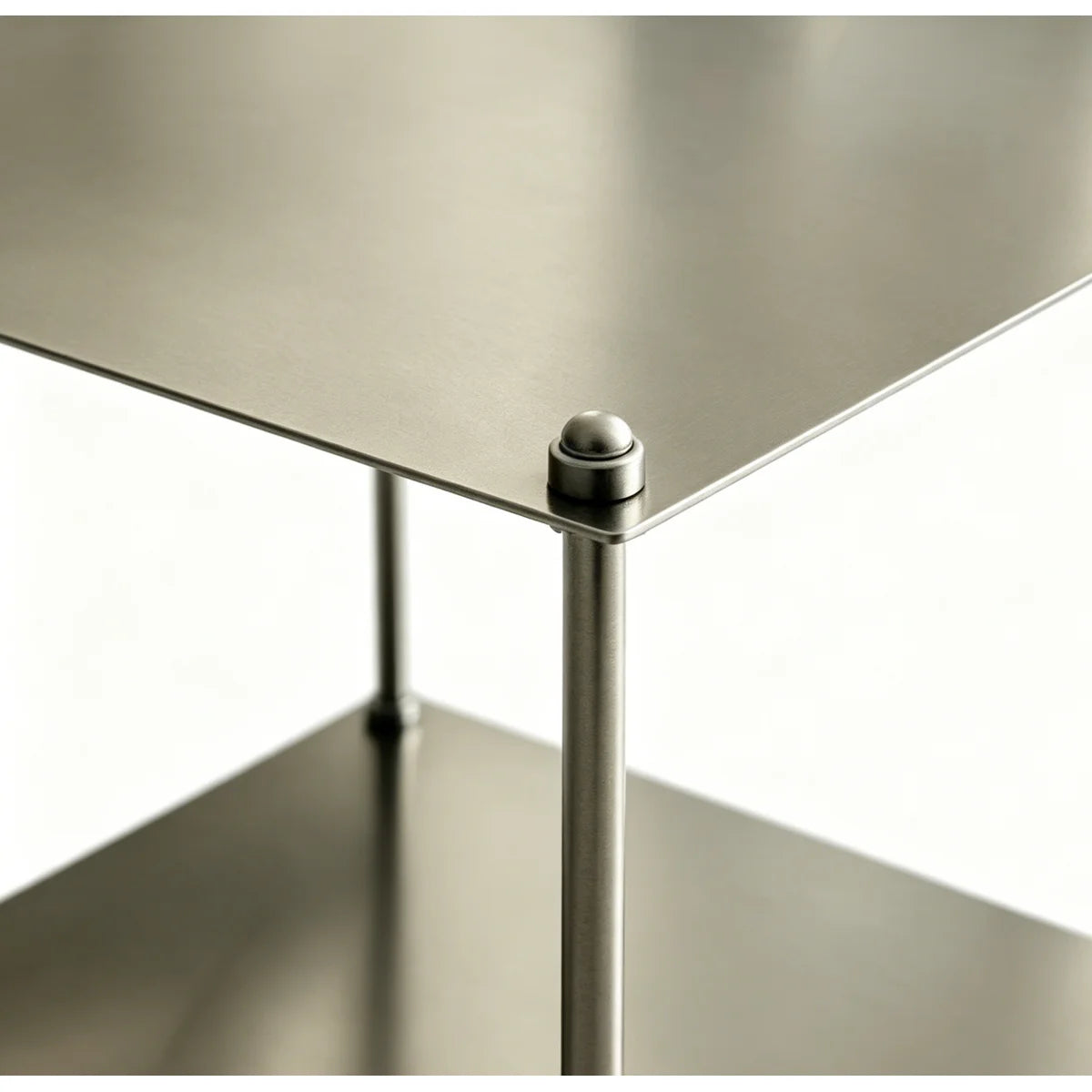 Minimalist Kare Paslanmaz Çelik Yan Sehpa – 2 Katlı Açık Raflı Metal Sehpa, Oturma Odası, Yatak Odası ve Kanepe Yanı İçin