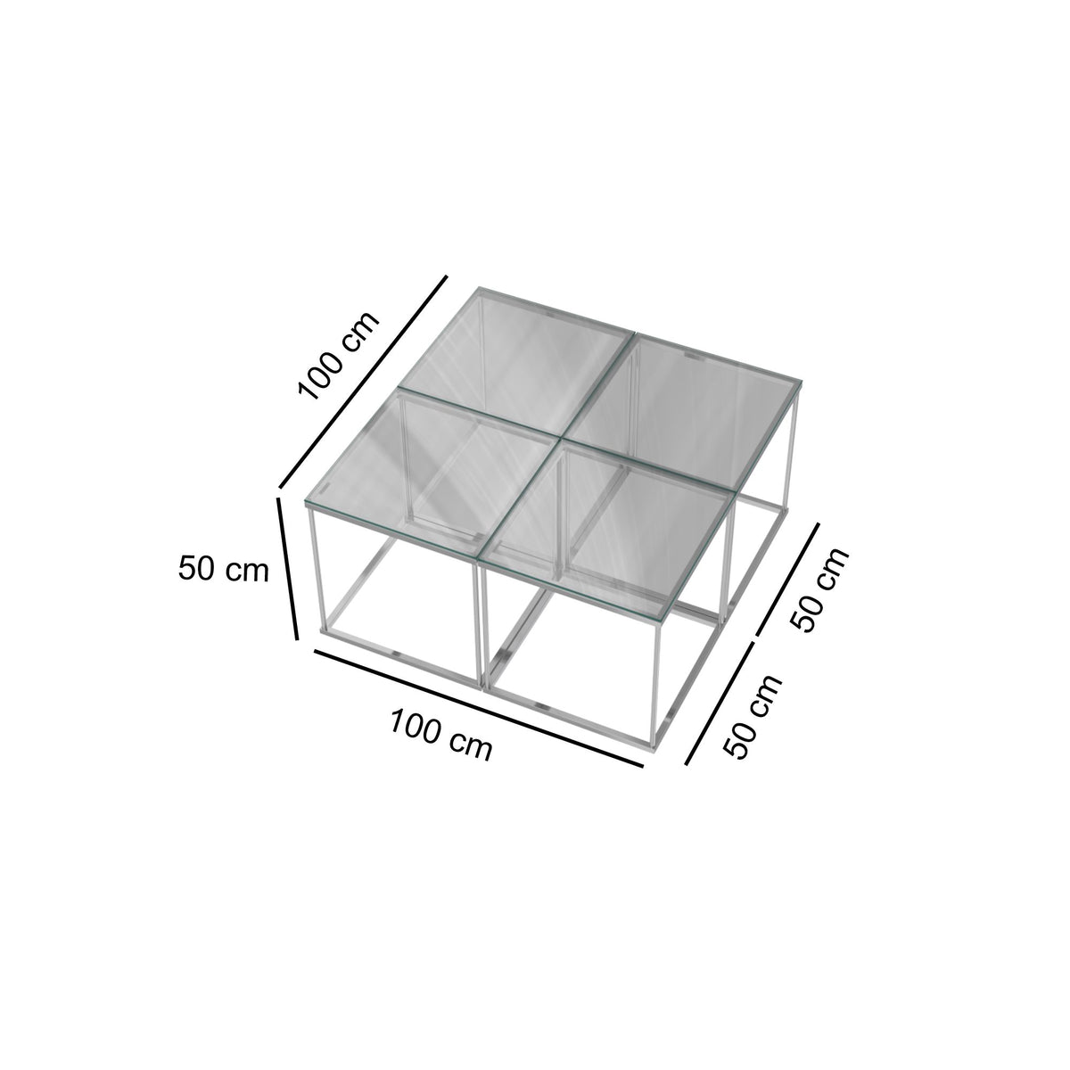 Krom Cam Orta Sehpa 100x100 cm – ölçüler