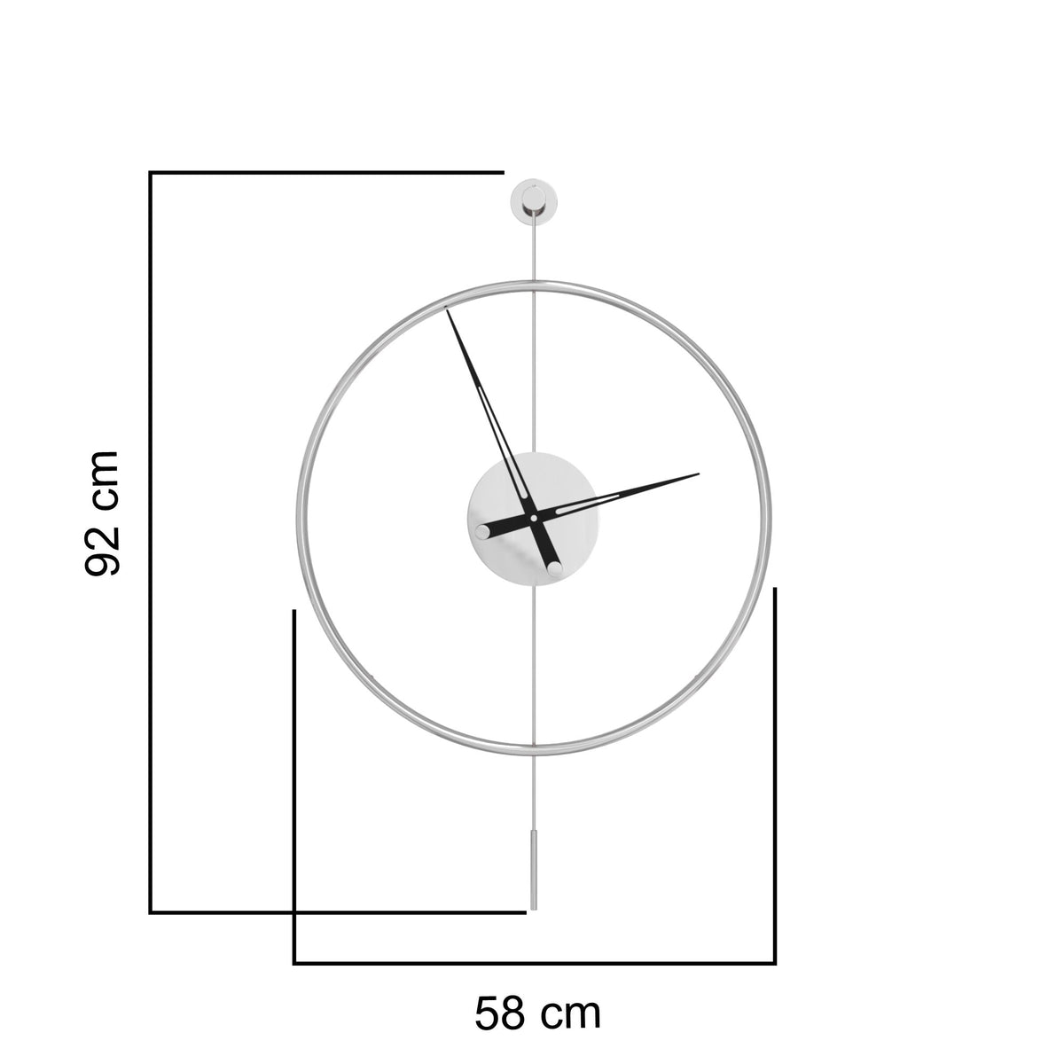 Parlak Krom Duvar Saati 60 cm – ölçüler